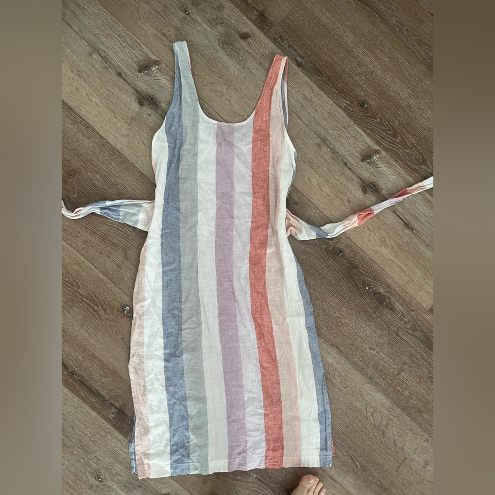 Marine Layer Stripes Tie Back Side Slit Tank Dress Scoop Neck Multi Size Small